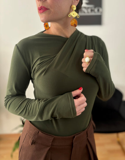 Body drapeado verde oliva