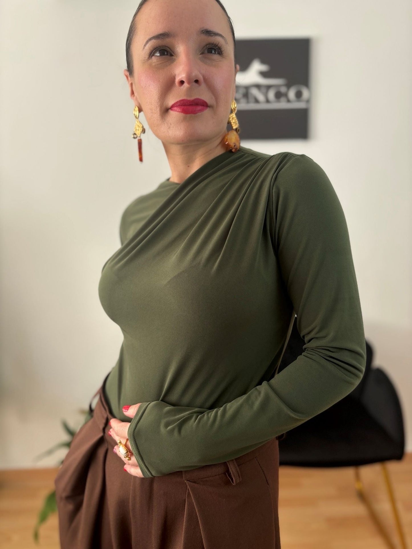 Body drapeado verde oliva - PODENCO