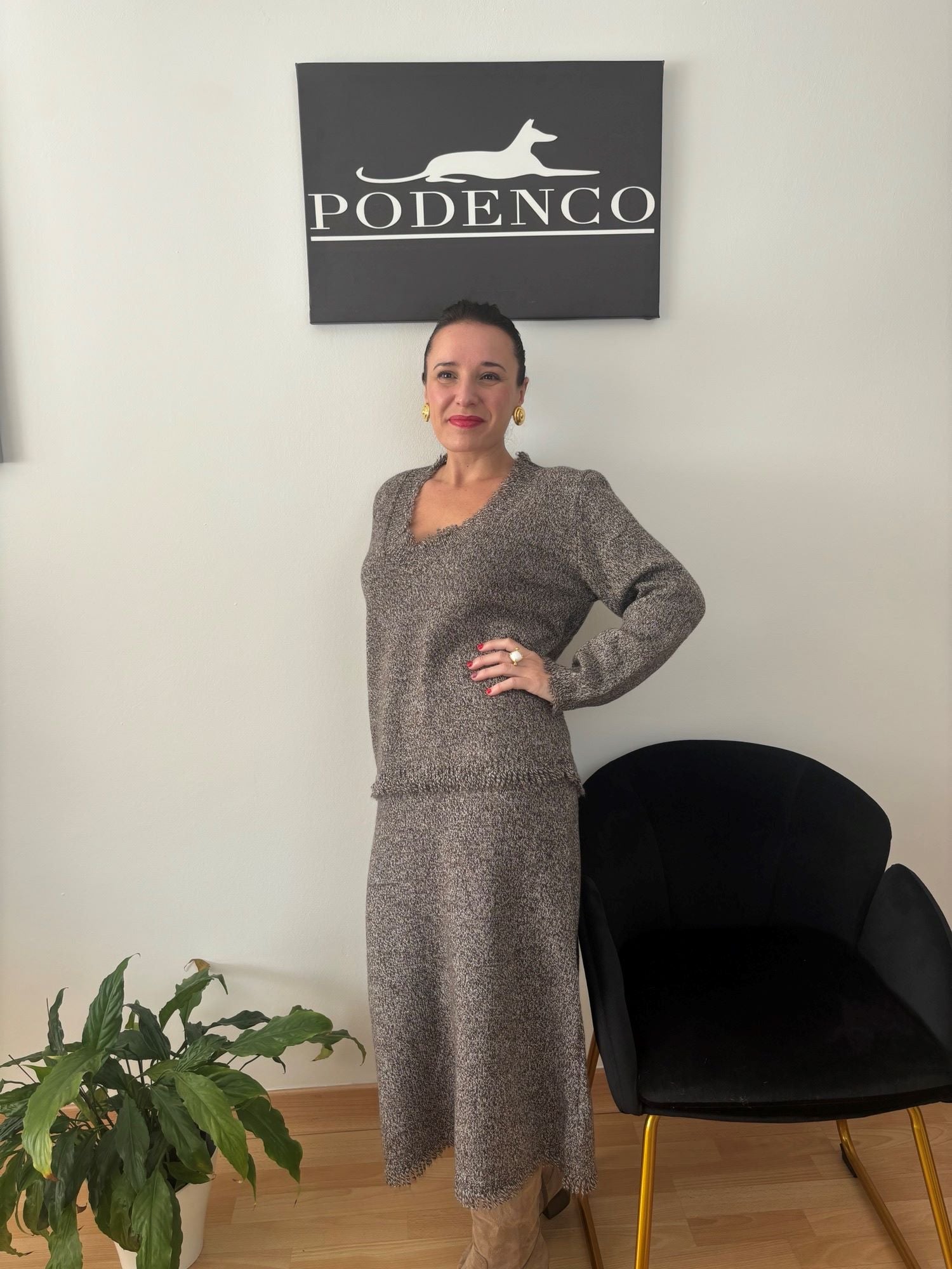 Conjunto jersey y falda de lana marrón - PODENCO