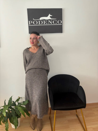Conjunto jersey y falda de lana marrón - PODENCO