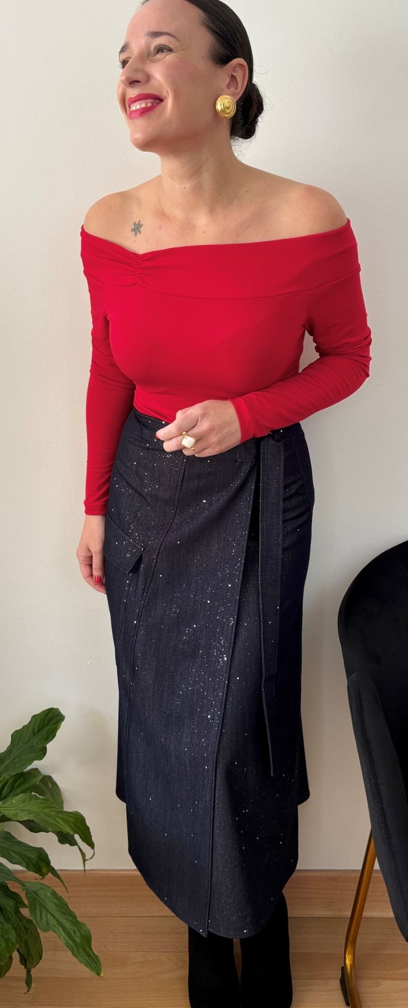 Falda asimétrica azul noche con strass - PODENCO