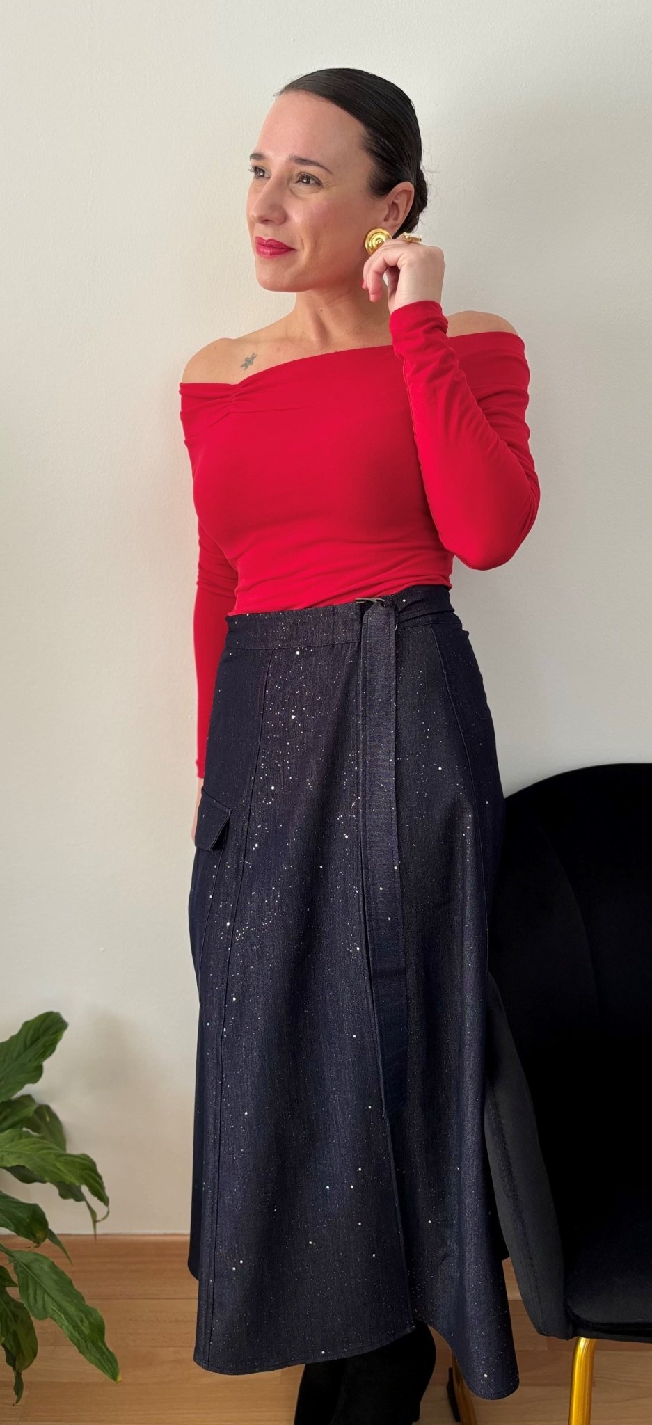 Falda asimétrica azul noche con strass - PODENCO