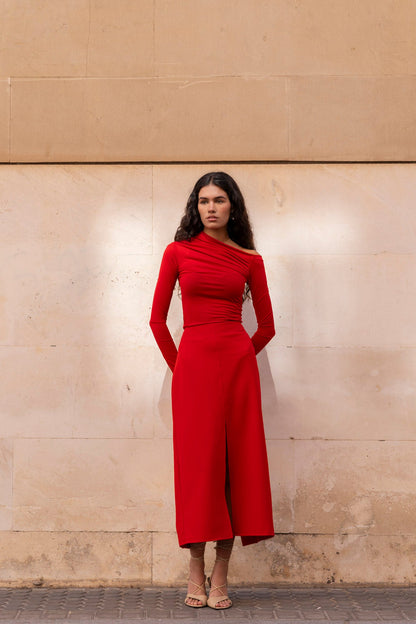 Falda midi negra con aberturas - PODENCO